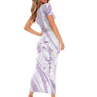 Sharks Couple Dreamy Polynesians Floral Sea Family Matching Short Sleeve Bodycon Dress and Hawaiian Shirt Lilac - Polynesian Pride