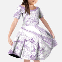Sharks Couple Dreamy Polynesians Floral Sea Kid Short Sleeve Dress Lilac - Polynesian Pride