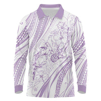 Sharks Couple Dreamy Polynesians Floral Sea Long Sleeve Polo Shirt Lilac LT7 Lilac - Polynesian Pride