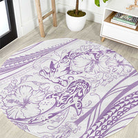 Sharks Couple Dreamy Polynesians Floral Sea Round Carpet Lilac - Polynesian Pride