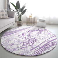 Sharks Couple Dreamy Polynesians Floral Sea Round Carpet Lilac - Polynesian Pride