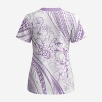 Sharks Couple Dreamy Polynesians Floral Sea Scrub Top Lilac LT7 - Polynesian Pride