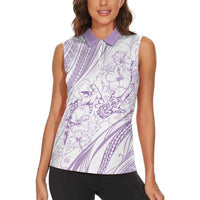 Sharks Couple Dreamy Polynesians Floral Sea Women Sleeveless Polo Shirt Lilac - Polynesian Pride