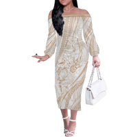 Sharks Couple Dreamy Polynesians Floral Sea Family Matching Off The Shoulder Long Sleeve Dress and Hawaiian Shirt Hazel - Polynesian Pride