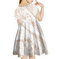 Sharks Couple Dreamy Polynesians Floral Sea Kid Short Sleeve Dress Hazel LT7 - Polynesian Pride