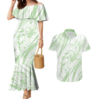 Sharks Couple Dreamy Polynesians Floral Sea Couples Matching Mermaid Dress and Hawaiian Shirt Emerald - Polynesian Pride