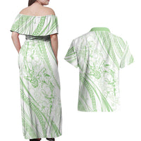 Sharks Couple Dreamy Polynesians Floral Sea Couples Matching Off Shoulder Maxi Dress and Hawaiian Shirt Emerald - Polynesian Pride
