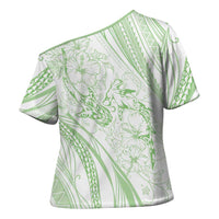 Sharks Couple Dreamy Polynesians Floral Sea Cross Shoulder Shirt Emerald LT7 - Polynesian Pride
