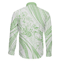 Sharks Couple Dreamy Polynesians Floral Sea Family Matching Long Sleeve Bodycon Dress and Hawaiian Shirt Emerald - Polynesian Pride