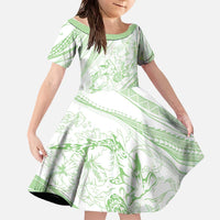 Sharks Couple Dreamy Polynesians Floral Sea Family Matching Off The Shoulder Long Sleeve Dress and Hawaiian Shirt Emerald - Polynesian Pride