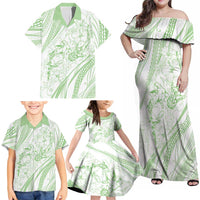 Sharks Couple Dreamy Polynesians Floral Sea Family Matching Off Shoulder Maxi Dress and Hawaiian Shirt Emerald - Polynesian Pride