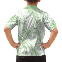 Sharks Couple Dreamy Polynesians Floral Sea Family Matching Off Shoulder Short Dress and Hawaiian Shirt Emerald - Polynesian Pride