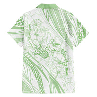 Sharks Couple Dreamy Polynesians Floral Sea Family Matching Off Shoulder Short Dress and Hawaiian Shirt Emerald - Polynesian Pride