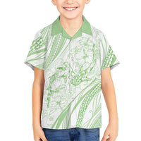Sharks Couple Dreamy Polynesians Floral Sea Family Matching Off Shoulder Short Dress and Hawaiian Shirt Emerald - Polynesian Pride