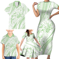Sharks Couple Dreamy Polynesians Floral Sea Family Matching Short Sleeve Bodycon Dress and Hawaiian Shirt Emerald - Polynesian Pride