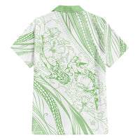 Sharks Couple Dreamy Polynesians Floral Sea Family Matching Short Sleeve Bodycon Dress and Hawaiian Shirt Emerald - Polynesian Pride