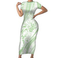 Sharks Couple Dreamy Polynesians Floral Sea Family Matching Short Sleeve Bodycon Dress and Hawaiian Shirt Emerald - Polynesian Pride