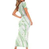 Sharks Couple Dreamy Polynesians Floral Sea Family Matching Short Sleeve Bodycon Dress and Hawaiian Shirt Emerald - Polynesian Pride