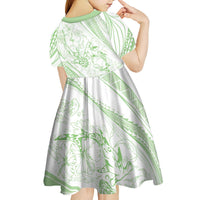 Sharks Couple Dreamy Polynesians Floral Sea Kid Short Sleeve Dress Emerald LT7 - Polynesian Pride
