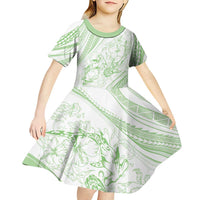 Sharks Couple Dreamy Polynesians Floral Sea Kid Short Sleeve Dress Emerald LT7 - Polynesian Pride