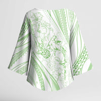 Sharks Couple Dreamy Polynesians Floral Sea Kimono Sleeve Blouse Emerald LT7 - Polynesian Pride