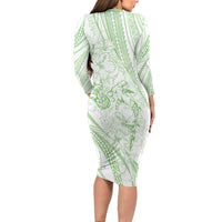 Sharks Couple Dreamy Polynesians Floral Sea Long Sleeve Bodycon Dress Emerald - Polynesian Pride