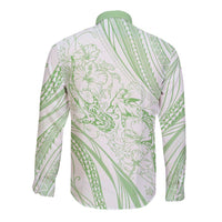 Sharks Couple Dreamy Polynesians Floral Sea Long Sleeve Button Shirt Emerald LT7 - Polynesian Pride