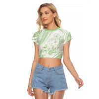 Sharks Couple Dreamy Polynesians Floral Sea Raglan Cropped T Shirt Emerald LT7 Female Emerald - Polynesian Pride