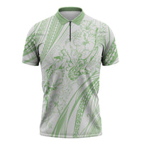 Sharks Couple Dreamy Polynesians Floral Sea Zipper Polo Shirt Emerald LT7 Emerald - Polynesian Pride