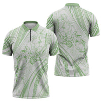Sharks Couple Dreamy Polynesians Floral Sea Zipper Polo Shirt Emerald LT7 - Polynesian Pride