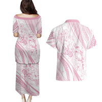 Sharks Couple Dreamy Polynesians Floral Sea Couples Matching Puletasi and Hawaiian Shirt Pink - Polynesian Pride
