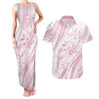 Sharks Couple Dreamy Polynesians Floral Sea Couples Matching Tank Maxi Dress and Hawaiian Shirt Pink - Polynesian Pride
