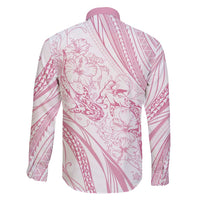 Sharks Couple Dreamy Polynesians Floral Sea Family Matching Long Sleeve Bodycon Dress and Hawaiian Shirt Pink - Polynesian Pride