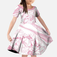 Sharks Couple Dreamy Polynesians Floral Sea Family Matching Off The Shoulder Long Sleeve Dress and Hawaiian Shirt Pink - Polynesian Pride