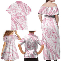 Sharks Couple Dreamy Polynesians Floral Sea Family Matching Off Shoulder Maxi Dress and Hawaiian Shirt Pink - Polynesian Pride