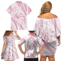 Sharks Couple Dreamy Polynesians Floral Sea Family Matching Off Shoulder Short Dress and Hawaiian Shirt Pink - Polynesian Pride
