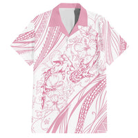 Sharks Couple Dreamy Polynesians Floral Sea Family Matching Short Sleeve Bodycon Dress and Hawaiian Shirt Pink - Polynesian Pride