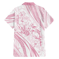 Sharks Couple Dreamy Polynesians Floral Sea Family Matching Short Sleeve Bodycon Dress and Hawaiian Shirt Pink - Polynesian Pride