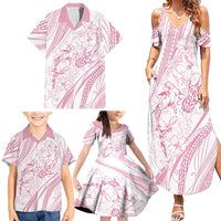 Sharks Couple Dreamy Polynesians Floral Sea Family Matching Summer Maxi Dress and Hawaiian Shirt Pink - Polynesian Pride