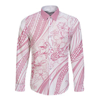 Sharks Couple Dreamy Polynesians Floral Sea Long Sleeve Button Shirt Pink LT7 Unisex Pink - Polynesian Pride