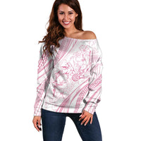 Sharks Couple Dreamy Polynesians Floral Sea Off Shoulder Sweater Pink - Polynesian Pride
