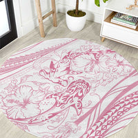 Sharks Couple Dreamy Polynesians Floral Sea Round Carpet Pink - Polynesian Pride