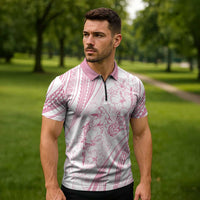 Sharks Couple Dreamy Polynesians Floral Sea Zipper Polo Shirt Pink LT7 - Polynesian Pride