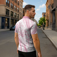 Sharks Couple Dreamy Polynesians Floral Sea Zipper Polo Shirt Pink - Polynesian Pride