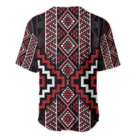 Red Tukutuku Pattern Aotearoa Baseball Jersey Niho Taniwha and Puhoro Motifs
