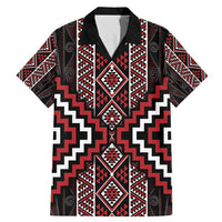 Red Tukutuku Pattern Aotearoa Family Matching Mermaid Dress and Hawaiian Shirt Niho Taniwha and Puhoro Motifs