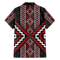 Red Tukutuku Pattern Aotearoa Hawaiian Shirt Niho Taniwha and Puhoro Motifs LT7 - Polynesian Pride