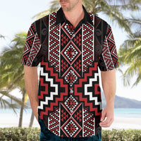 Red Tukutuku Pattern Aotearoa Hawaiian Shirt Niho Taniwha and Puhoro Motifs LT7 - Polynesian Pride