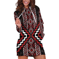 Red Tukutuku Pattern Aotearoa Hoodie Dress Niho Taniwha and Puhoro Motifs LT7 Red - Polynesian Pride