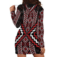 Red Tukutuku Pattern Aotearoa Hoodie Dress Niho Taniwha and Puhoro Motifs LT7 - Polynesian Pride